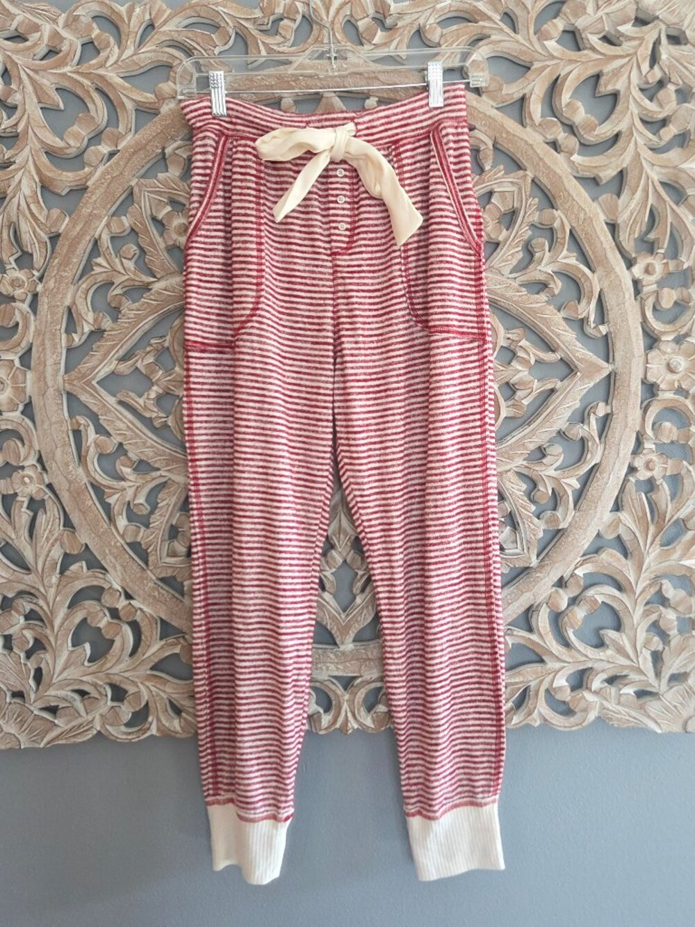 Abercrombie & Fitch Red and White Striped Pajama Jogger Pants Medium